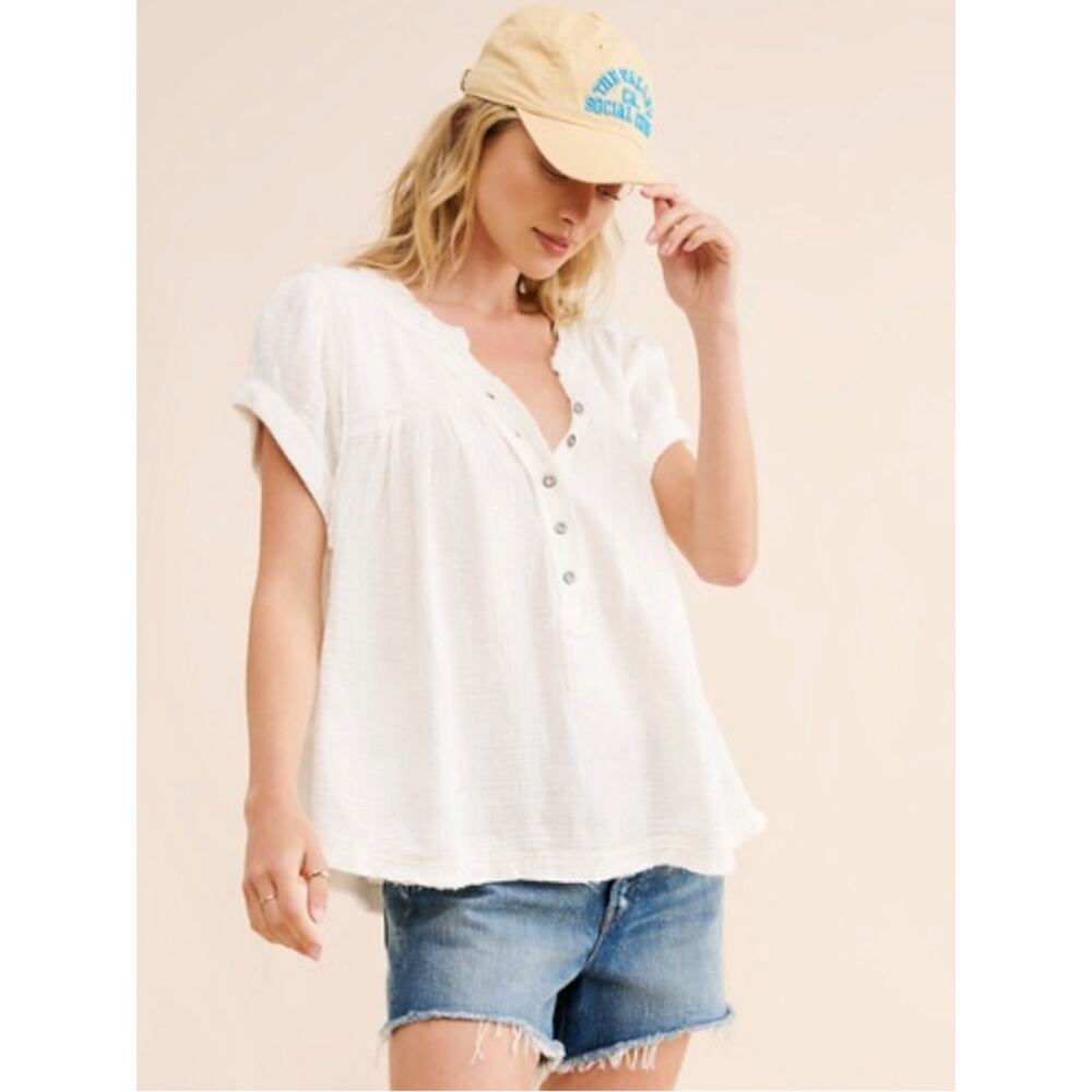 Free People Bohemian Horizons Double Cloth Gauze Swing Top Optic White Large - Picture 9 of 14